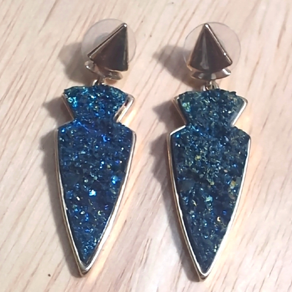 SugarFix by BaubleBar Dark Blue and Green Druzy Statement Earrings